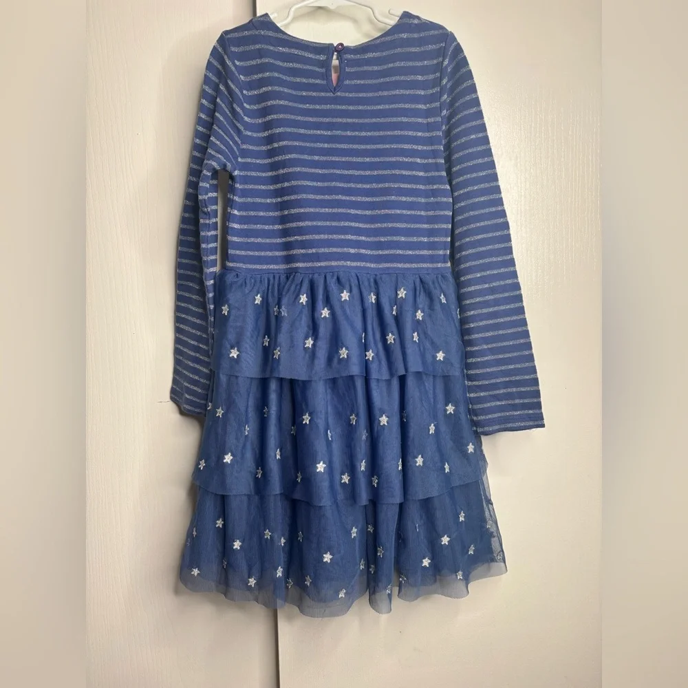 Mini Boden Blue Striped Star Tulle Dress Girls 10